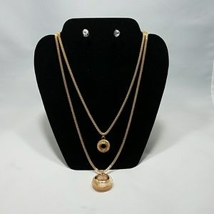 Faux gold plated double necklace
